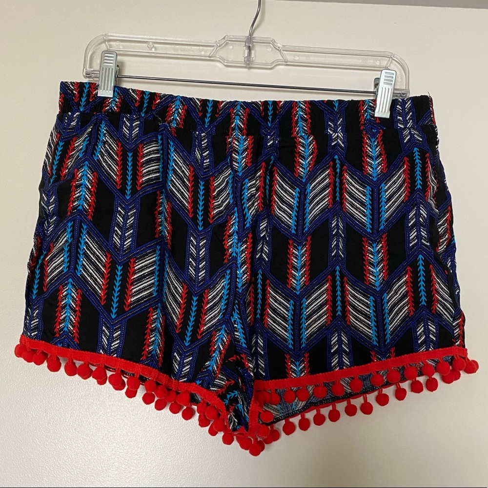 Cute shorts with red pom pom trim